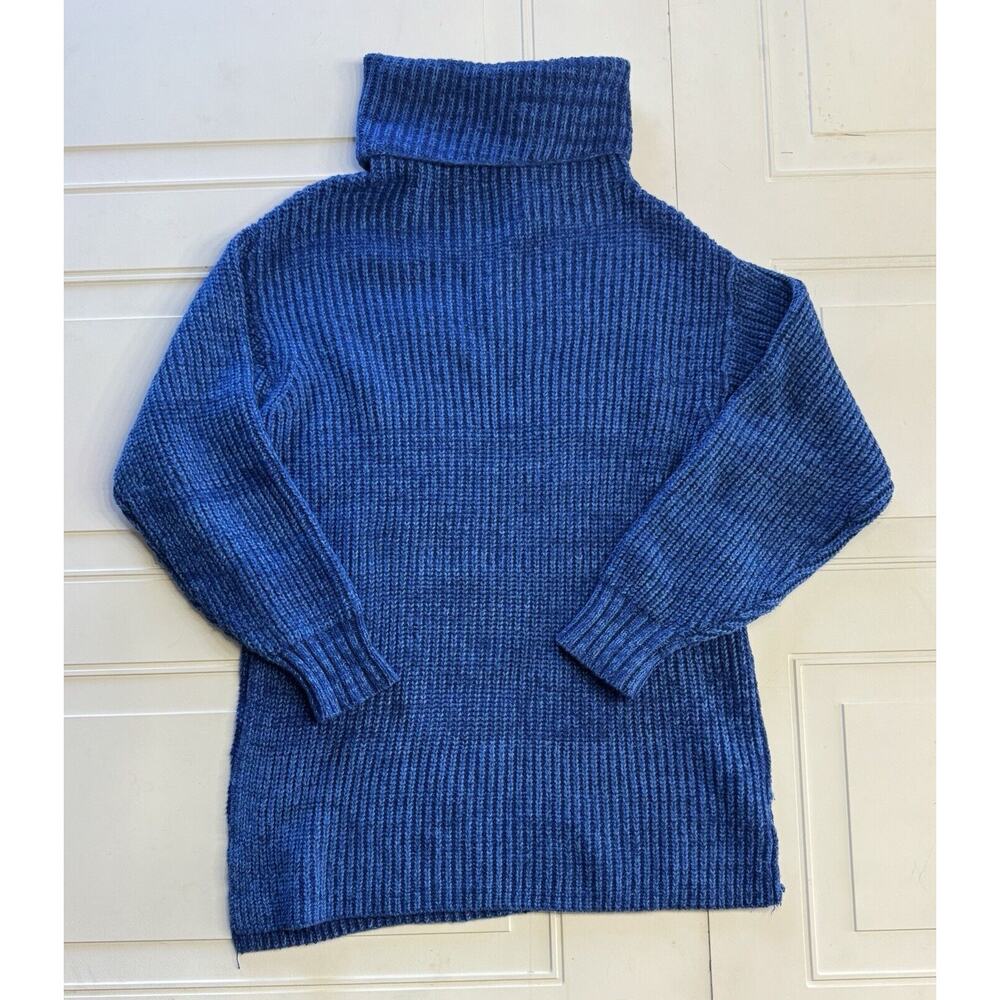 Free People Size S Sweater Turtle Neck Cowl Oversized Blue Tunic Dress